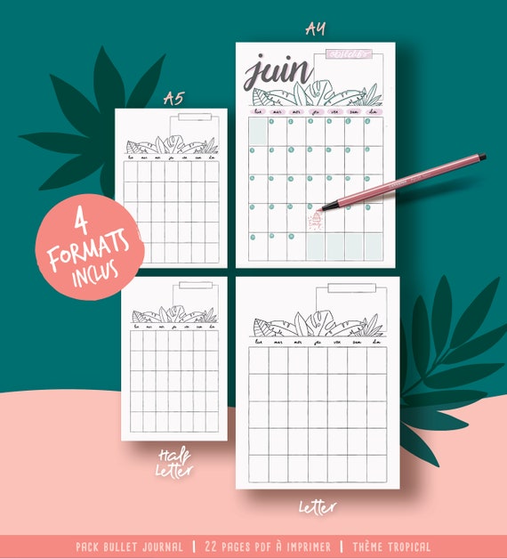 Bullet Journal Imprimable En Francais Sur Le Theme Tropical A Etsy Canada