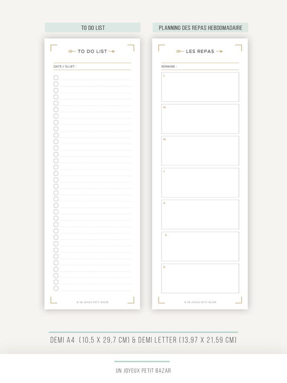 Pages de bloc-note à imprimer avec to do list, planning menus et notes, en  français, 2 formats de page disponibles -  France