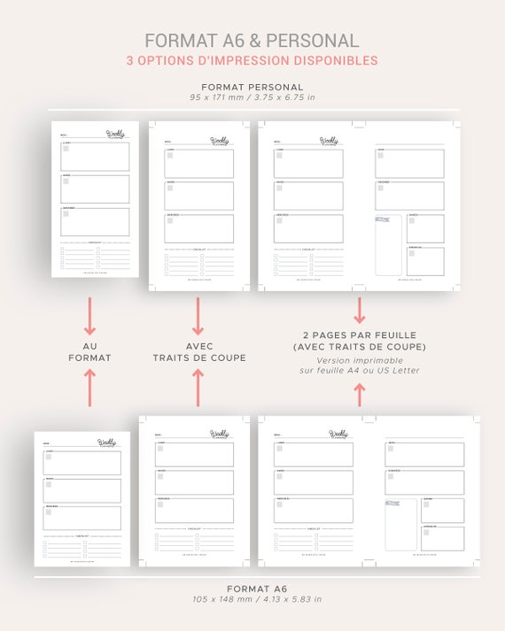 Planner semaine à imprimer non daté au format Personal ou A6