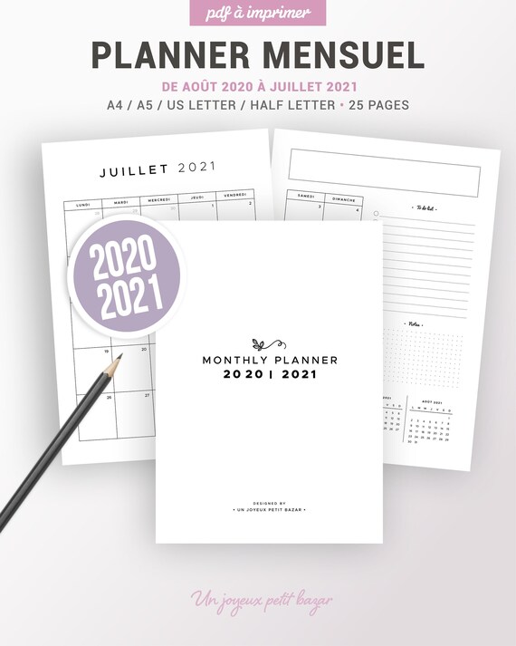 Calendrier Mensuel 2020 2021 Imprimable Insert Planner Etsy calendrier 201 2021