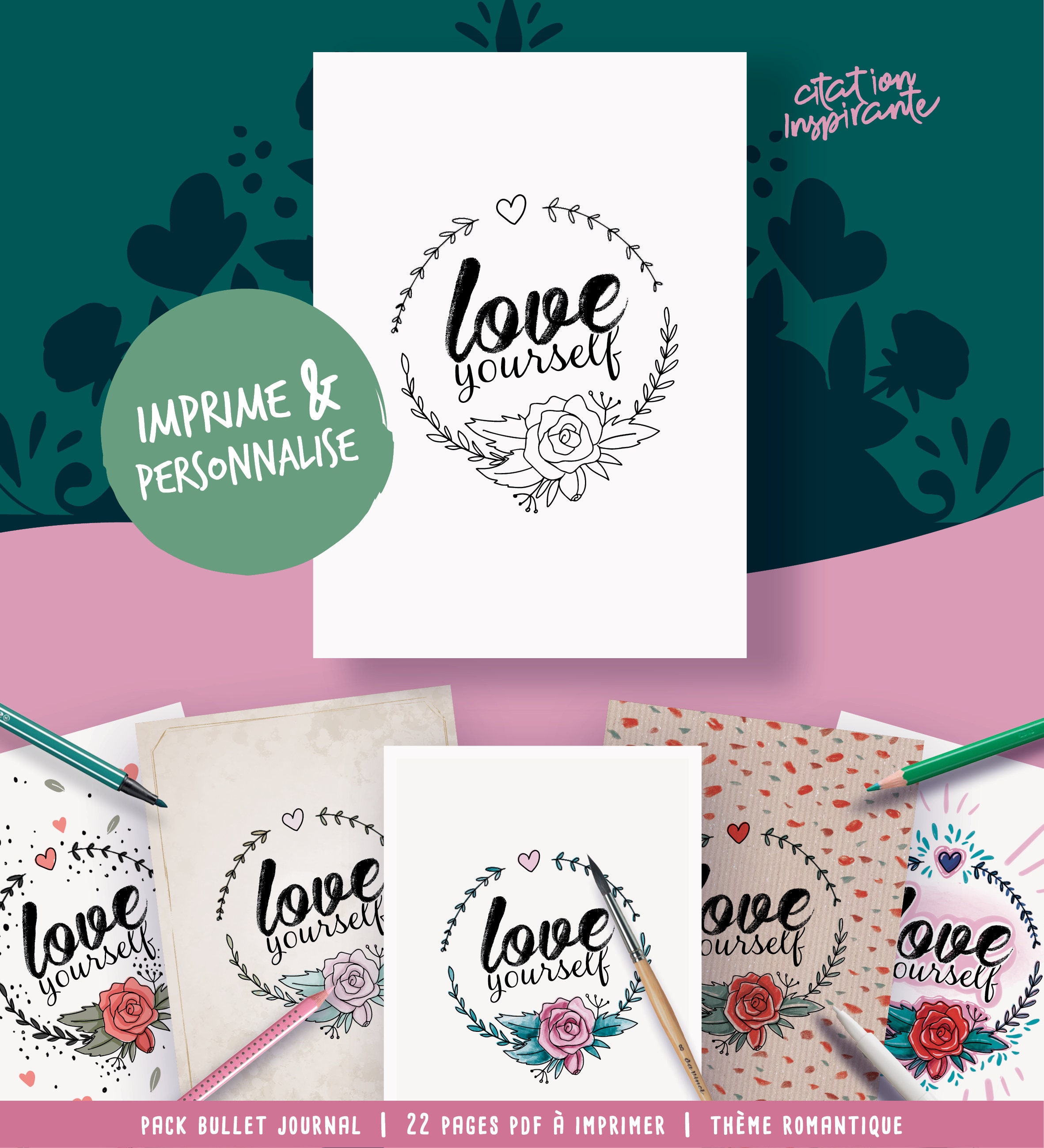 Bullet Journal Imprimable En Francais Theme Romantique Etsy Ireland