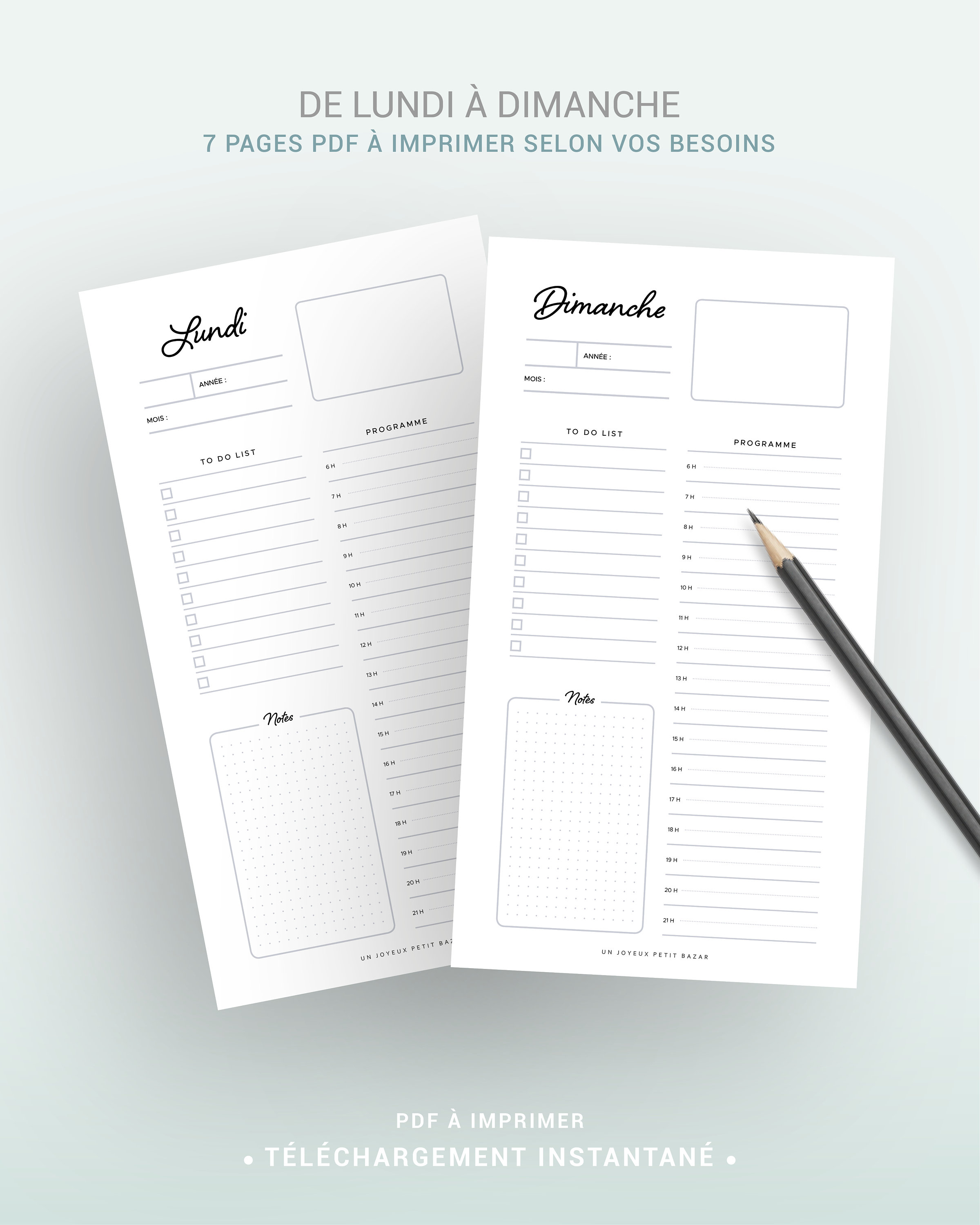 Planning journalier à imprimer pour recharge planner et agenda Etsy