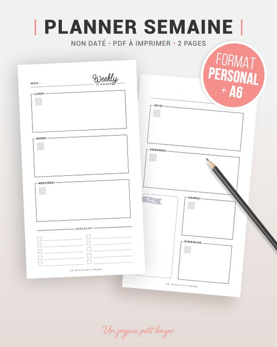 Week Planner to Print Undated, Perpetual Refill for Weekly