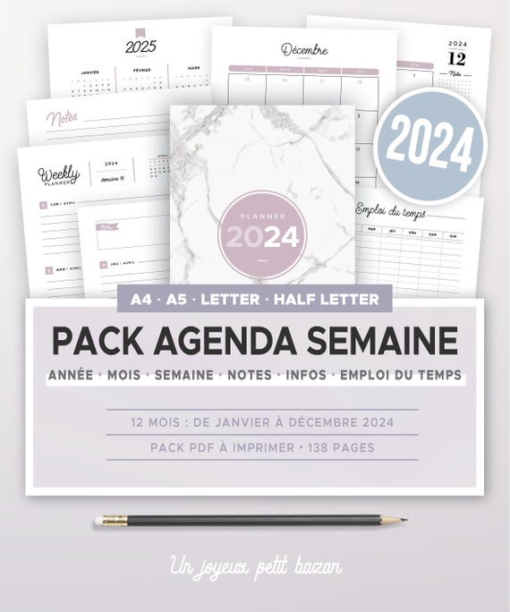 2024 Daily Diary to Print, Refill in French for Printable Planner in  Personal and A6 Format, Dated From January to December 2024 