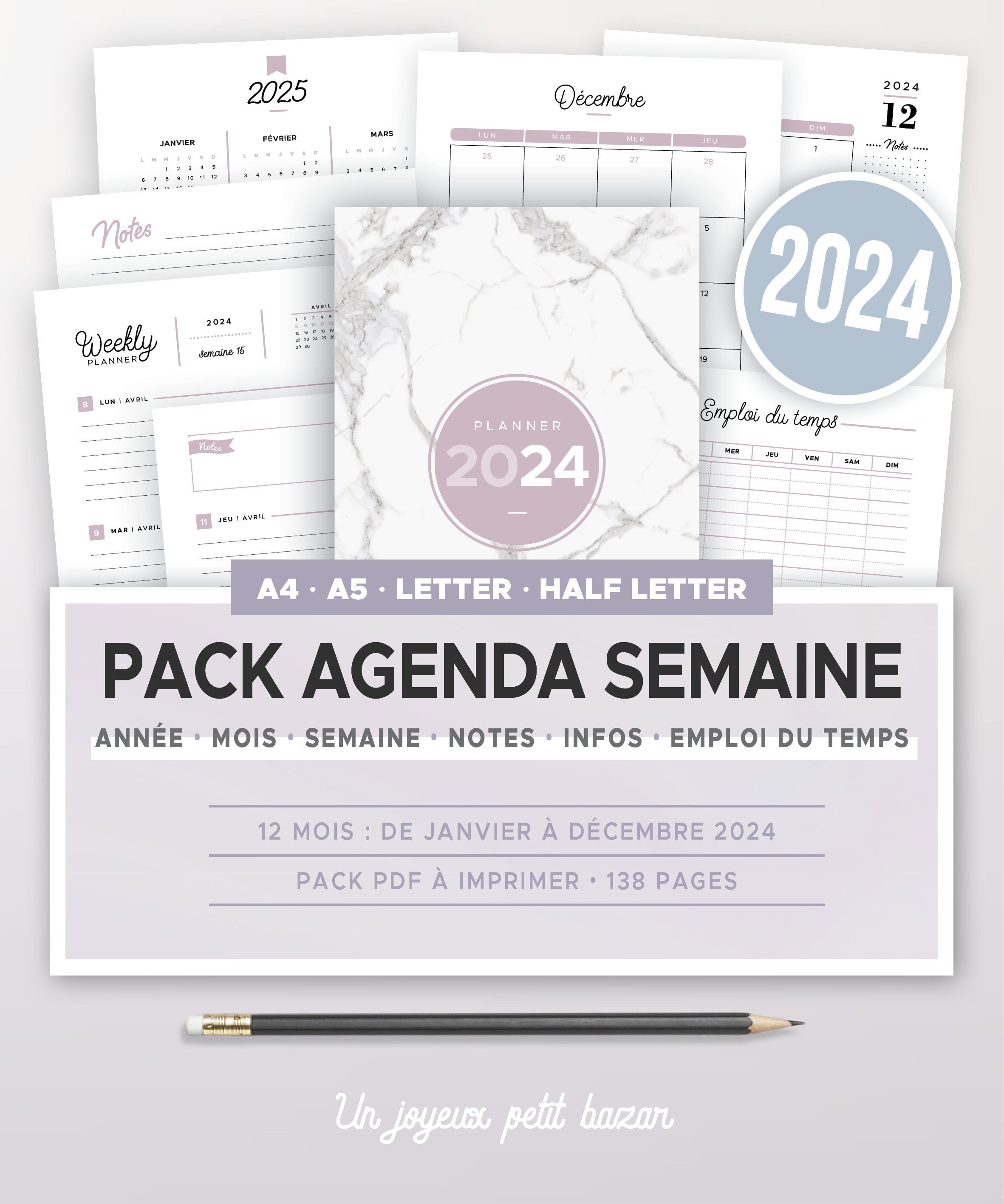 Agenda semainier 2024 - Agenda semainier 2024 personnalisable