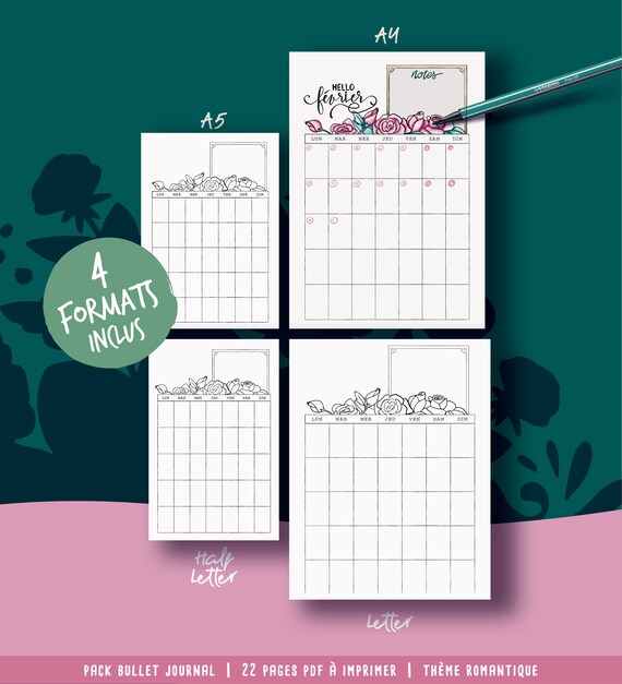 Bullet Journal Imprimable En Francais Theme Romantique Etsy Ireland