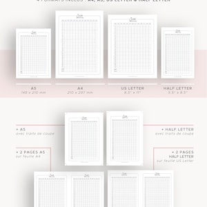 Suivi menstruel à imprimer pour noter les cycles d'ovulation et cycles périodiques, page en français pour bullet journal ou planner A5 & A4 zdjęcie 3