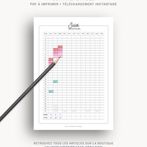 Menstrual tracker to print to note ovulation cycles and periodic cycles, page in French for bullet journal or planner A5 & A4 image 2