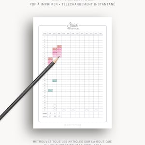 Menstrual tracker to print to note ovulation cycles and periodic cycles, page in French for bullet journal or planner A5 & A4 image 2