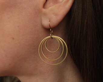 Triple Hoop Brass Earrings / Sensitive Ears Titanium Hypoallergenic J Crew Gift for Mom H&M Pretty Birthday Present Gift Minimalist Modern