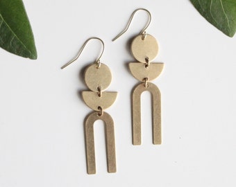 Brass Geometric U Shape Arch Rainbow Half Moon Circle Earrings / Modern Gold Titanium Sensitive Ears Allergy Hypoallergenic Cyber Sale