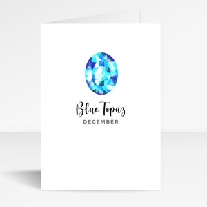 Tarjeta de felicitación de cumpleaños con piedra natal de lujo de topacio azul de diciembre / Tarjeta de cumpleaños de cristal A6 / Tarjeta de aniversario / Tarjeta de recuerdo para ella