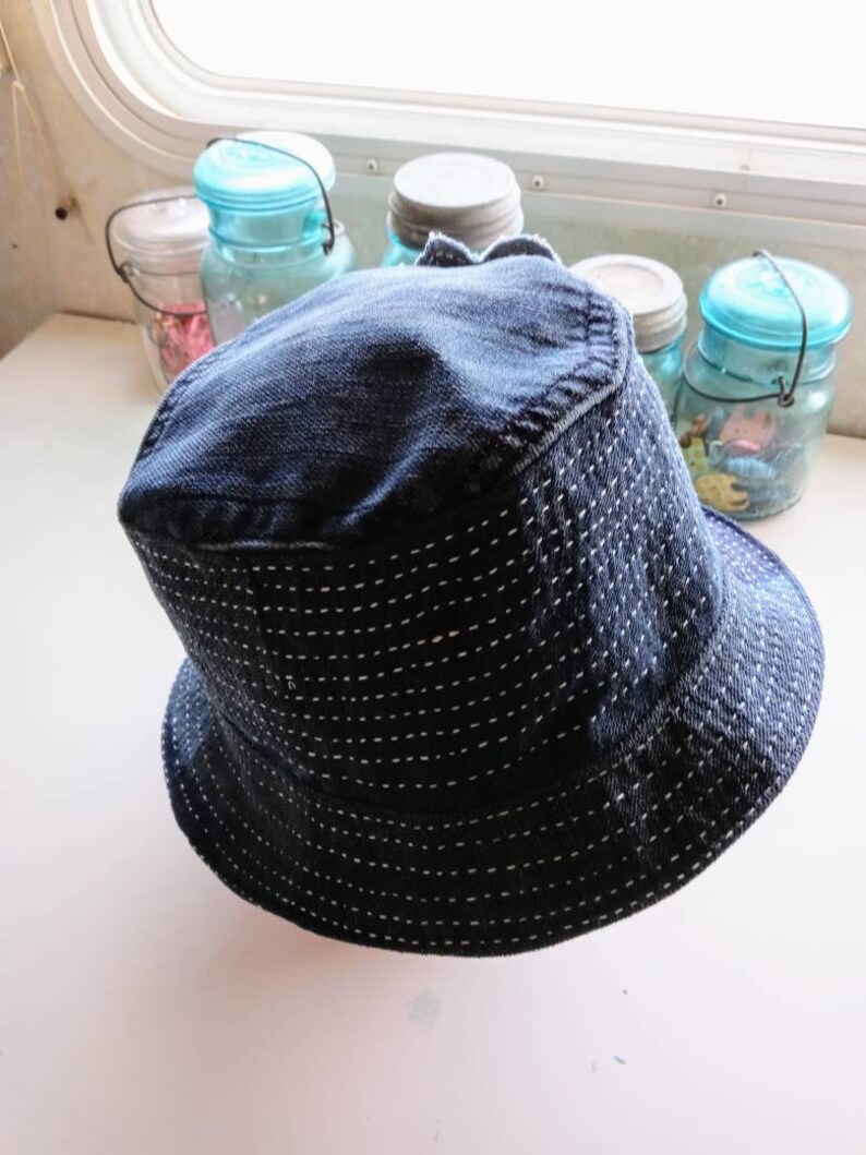 22 34/'/'. Upcycle jeans flower girl sashiko bucket hat size 22 12/'/'
