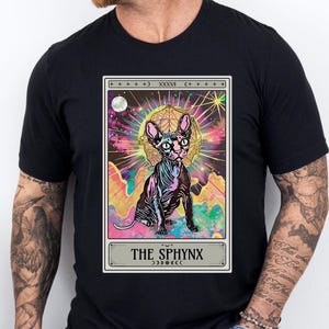 Sphynx Cat Tarot Card Shirt, Cute Sphynx Shirt, Retro Indie Shirt, Psychedelic Grunge, Cat Lover Gift, Gift For Cat Owner, Black Sphynx Cat