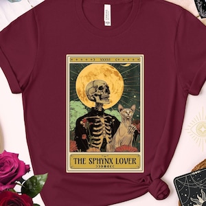 Goth Sphynx Cat Tarot Card Shirt, Cute Sphynx Shirt, Dark Aesthetic Skeleton Skull Sphynx Lover Tee, Whimsigoth Cat Mom, Bald Cat Owner Gift
