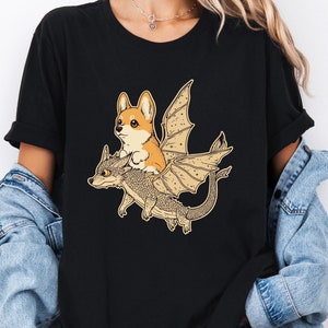 Camiseta de dragón corgi kawaii, camiseta linda de corgi, camiseta divertida de corgi, mamá corgi, papá corgi, camiseta de estilo vintage de corgi, camiseta gótica de corgi galés