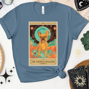 Französische Bulldogge Tarot Karten Shirt, Witchy Retro Shirt, Ästhetisches Shirt, Hundebesitzer Geschenk, Hippie Hundemama, Vintage Vibes
