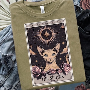 Sphynx Cat Tarot Card Shirt, Sphynx Celestial Shirt, Hairless Cat, Aesthetic Shirt, Witchy Shirt, Tarot Gift, Cat Mom, Vintage Style