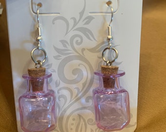 DIY Mini Jar earrings , mini purple bottle earrings.best seller