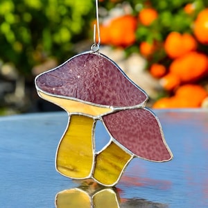 Stained glass hand made mushroom sun catcher window decoration