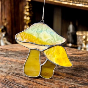 Stained glass hand made mushroom sun catcher window decoration