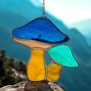 Stained glass hand made mushroom sun catcher window decoration