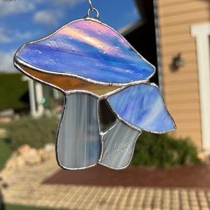Stained glass hand made mushroom sun catcher window decoration