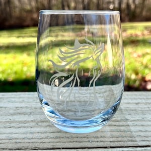 Horse Etched Stemless Wine Glass