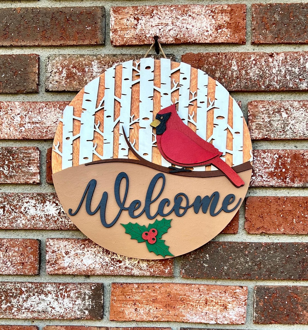 Cardinal Note Welcom Cardinal Welcome Door Sign - Etsy