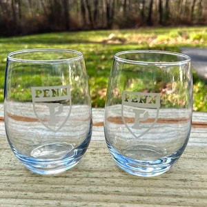 UPENN Wine Glass.  Permanently etched. Can be personalized.