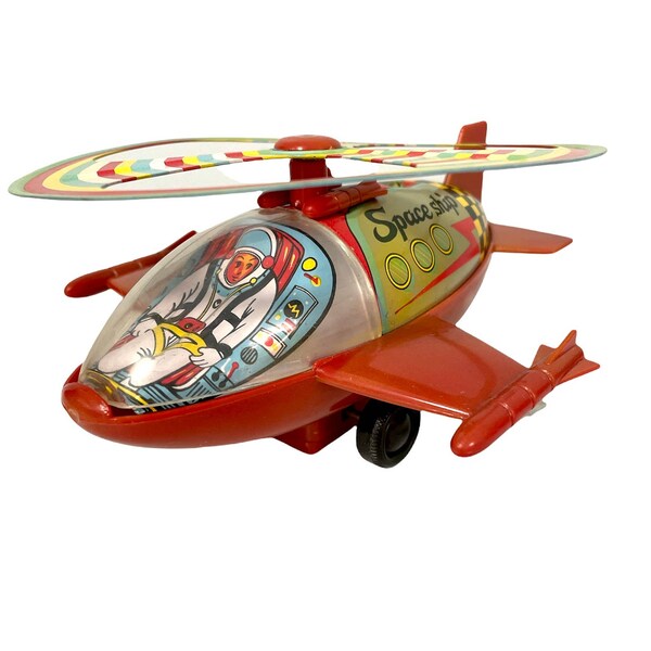 Vintage Russ Berrie and Co Inc. Tin Wind-up Toy Space Ship