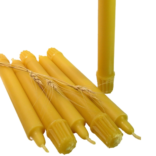 100% Beeswax Colonial Taper Candles Organic Hand Made - 8 Inch Tall, 7/8 Inch Diameter