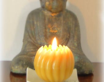 Spiral Ball Candle - Beeswax Candle - Decorative Beeswax Candle - 3x3" with Square Porcelain Candle Plate