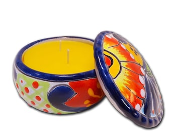 100% Beeswax Candle 12 Hours Burn, Talavera Ceramic Decorative Jar, Handmade Gift
