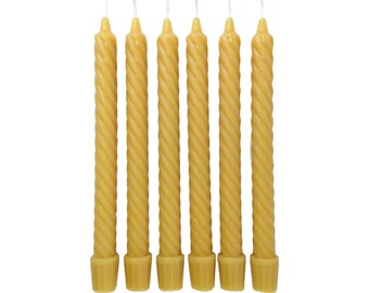 Beeswax Spiral Twisted Taper Candles Organic - 8 Inch Tall, 3/4 Inch Diameter, Hand Made