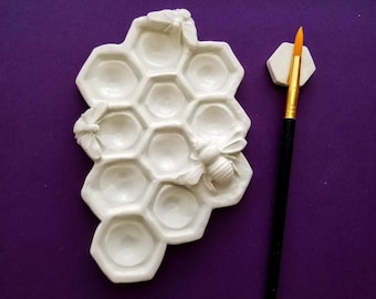 WATERCOLOR PALETTE | Honeycomb and Honey Bee | 10 Well Palette and Brush Rest | Non Ceramic Paint Palette and Artist Gift | PP-010BBHNY