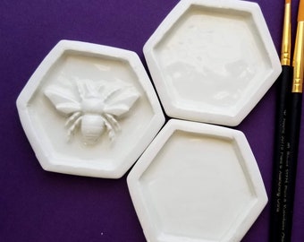 WATERCOLOR PALETTE | Honeycomb and Honey Bee | 3 Large Well Palettes | Ring Dish | RD-HB003