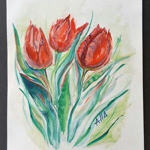 Tulips. 9x12 watercolor painting. made in spring. Painted on a high quality watercolor paper