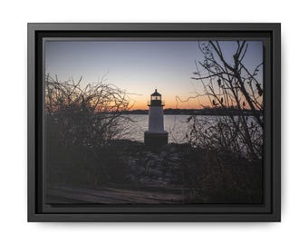 Fort Pickering Lighthouse Sunrise Matte Canvas Framed | Coastal Wall Art