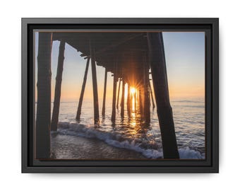 Sunrise Pier Beach Scene Matte Canvas Framed | Coastal Wall Art