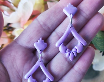 Pastel Purple Ornate Dangles • Valentine's Day Earrings • Shimmering Earrings • Clay Jewellery • Polymer Clay Studs • Dangle Earrings