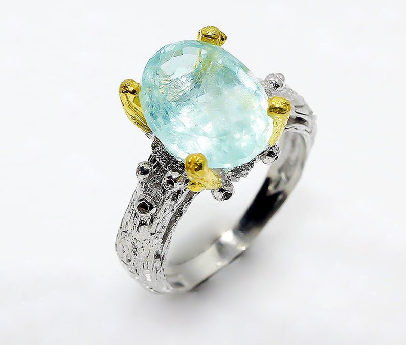 birthday gift sister daughter mom March birthstone ring for her Blue aquamarine ring solitaire branch statement for women blue gemstone