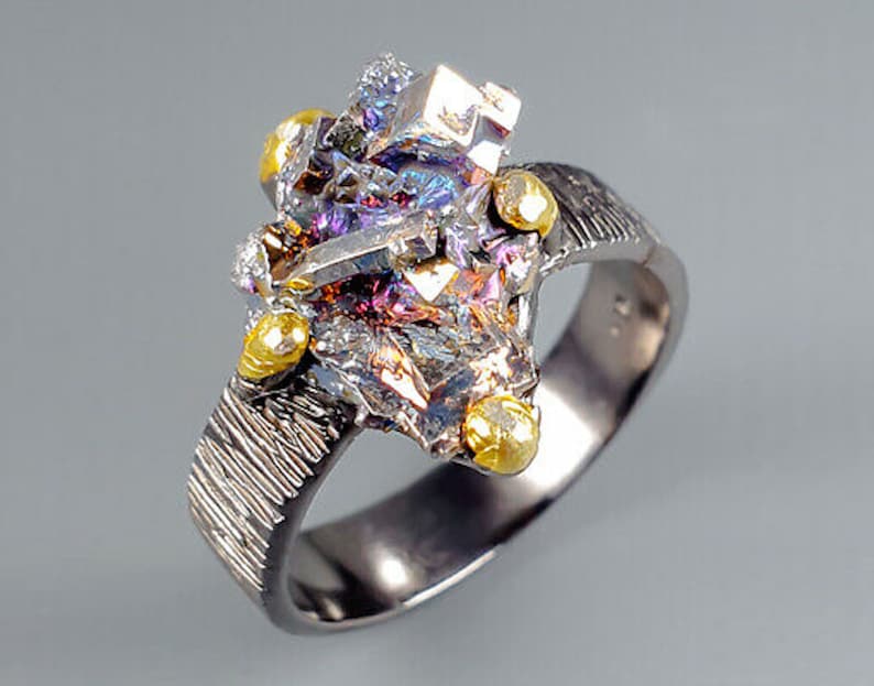 Raw Bismuth ring statement rings for women black silver Etsy