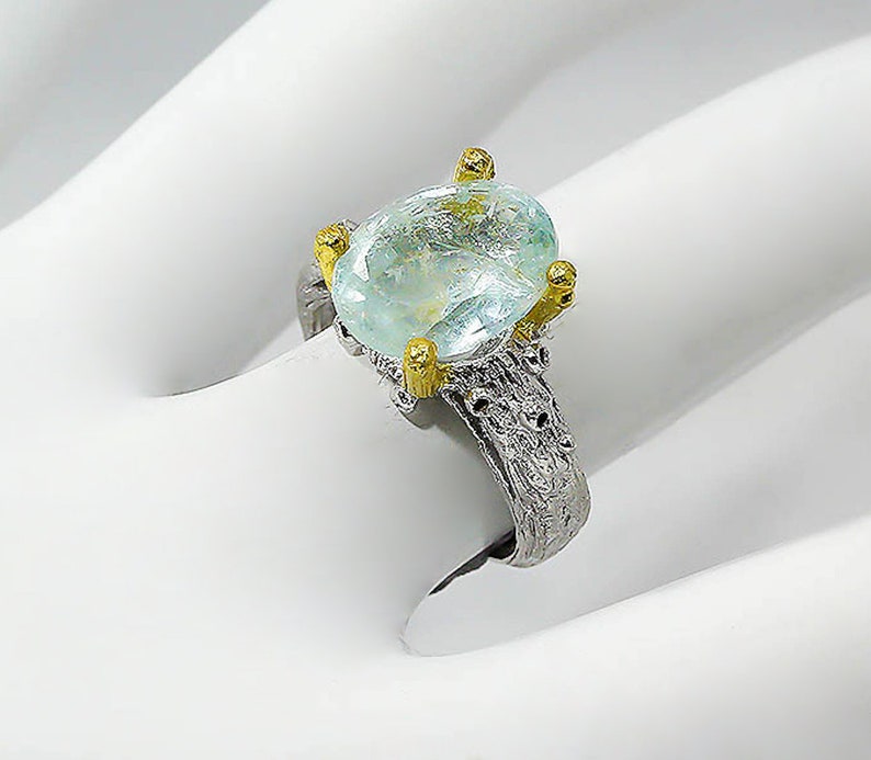 birthday gift sister daughter mom March birthstone ring for her Blue aquamarine ring solitaire branch statement for women blue gemstone