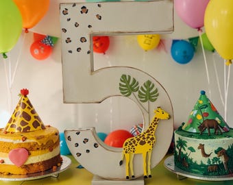 Safari Themed 16" Decorated Number,  Wild Safari Decoration , Birthday Number, Jungle Decoration, Safari Party table, Safari Photo Prop