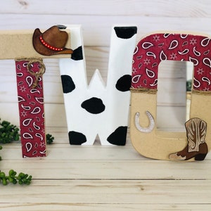 Cowboy Theme decorated letters Party Decor, My first Rodeo, Birthday Centerpieces, Cowboy photo shoot image 4