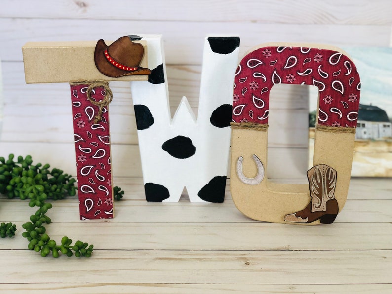 Cowboy Theme decorated letters Party Decor, My first Rodeo, Birthday Centerpieces, Cowboy photo shoot image 4