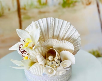 Wedding Cake Topper Shell and Flowers Cake Topper Anniversaries Beach Party Decor