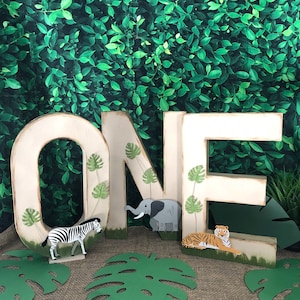 Zoo / Safari Birthday Decoration  16”  Letters Animal One, Two  Party table decoration, Jungle Party Decor- photo prop.