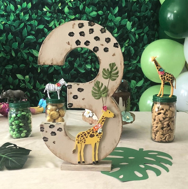 Safari Themed 16 Decorated Number, Wild Safari Decoration , Birthday Number, Jungle Decoration, Safari Party table, Safari Photo Prop image 6